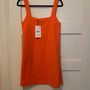 NWT Zara orange straight neck mini dress